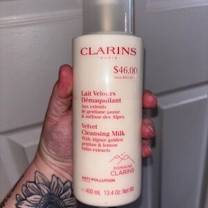 Clarins Velvet Cleansing Milk - White Bottle with Red Text